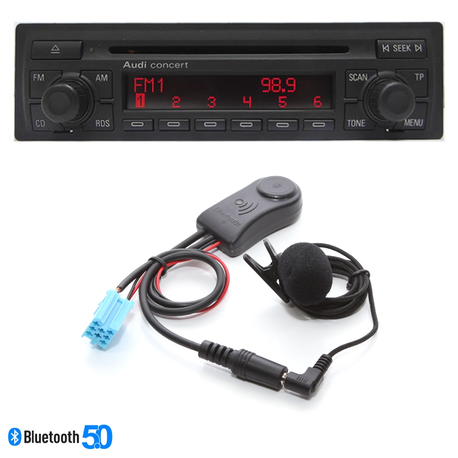 Interface Bluetooth para Rádio Original Audi Concert & Symphony I e II co  Microfone - Cabo Auxiliar